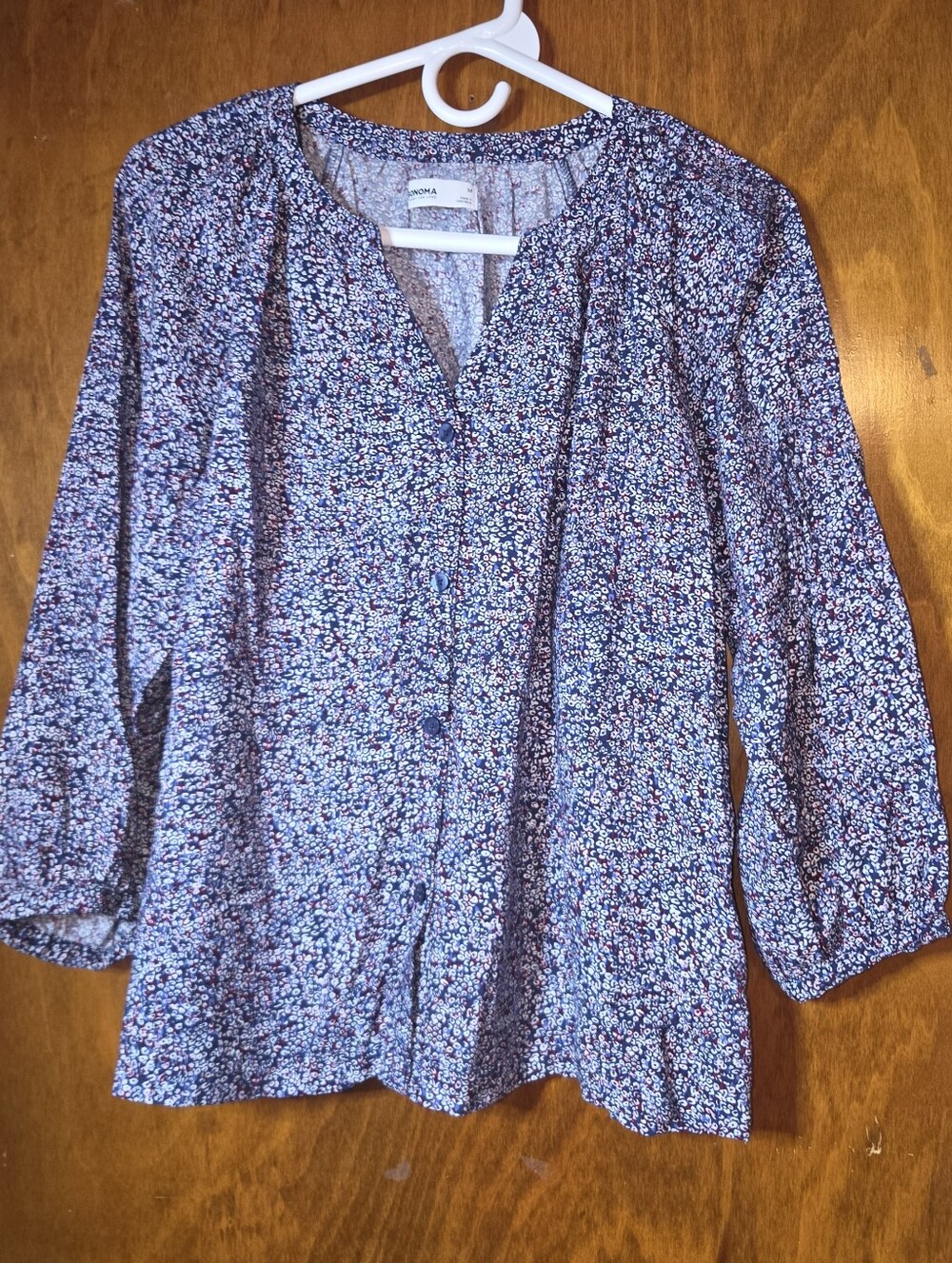 Sonoma Navy Multi-Color Floral Button-Up Blouse Size M